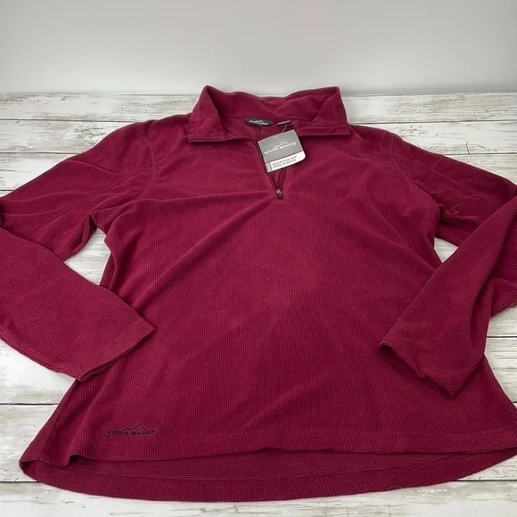 Eddie Bauer Women's 1/4 zip Grid Fleece Top - Burgundy Red - Picture 1 of 6